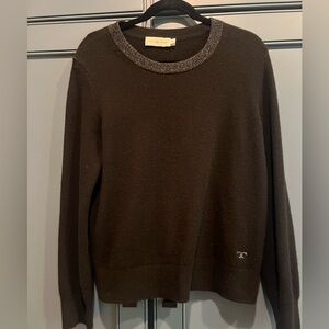 Tory Burch Cashmere Black w/ Silver Trim Crew Neck Sweater - L